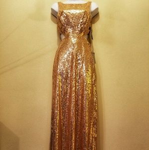 Lulus Bella Etoile Rose Gold Sequence Maxi Dress